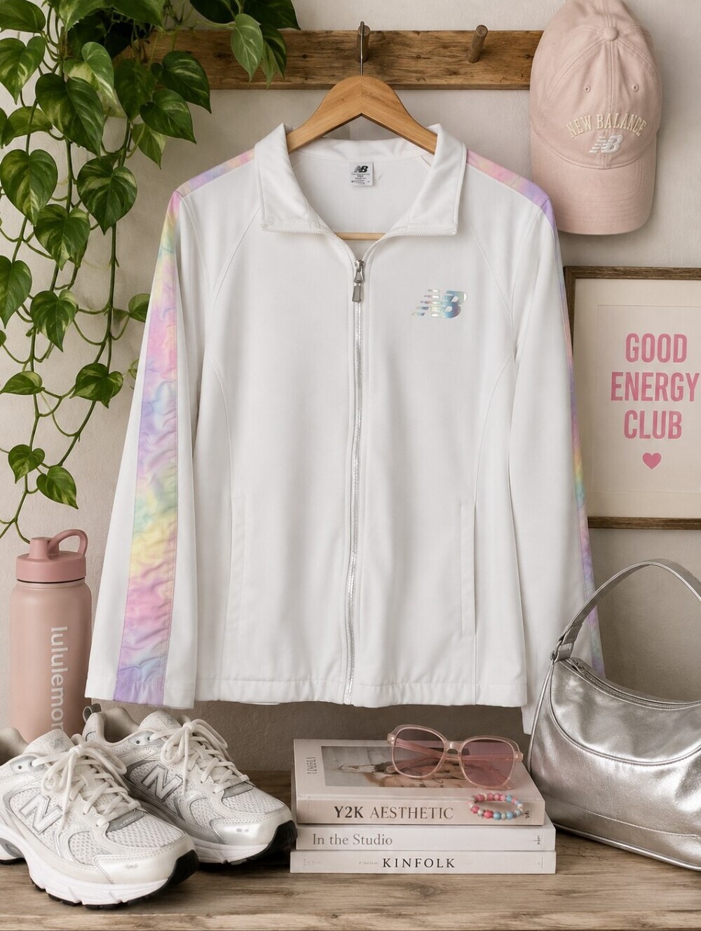 New Balance Full Zip Athletic Jacket Pastel Sleeve Y2K Athleisure Track Zip